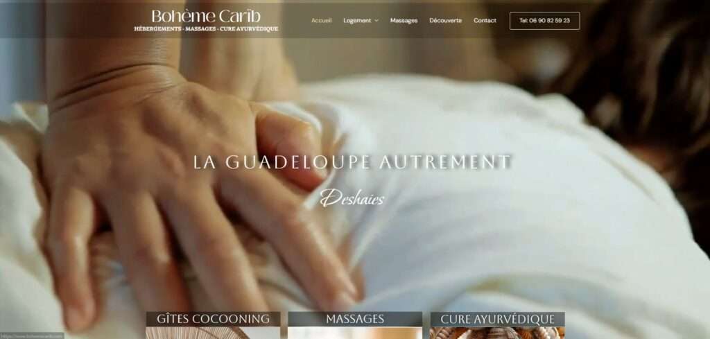 Vignette accueil site www.bohemecarïb.com, exemple de site professionnel conçu par les accros du web en Guadeloupe
