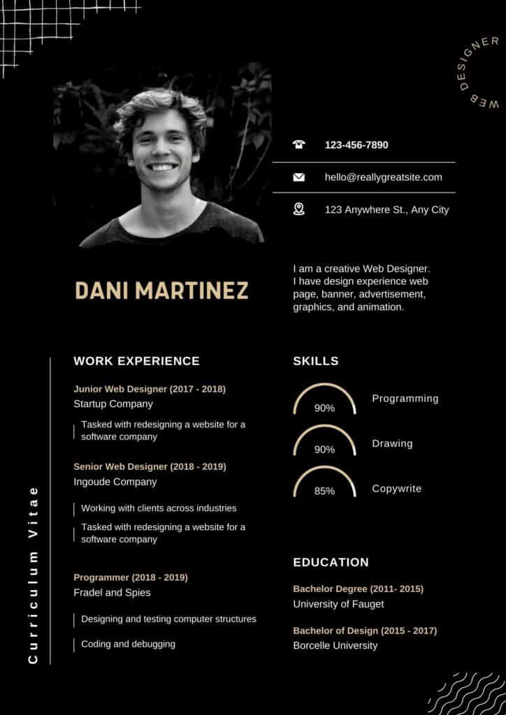 exemple de CV professionnel conçu par les accros du web en Guadeloupe