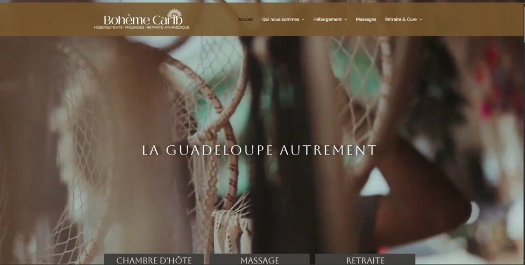 "Capture d'écran page d'accueil pour le site bohemecarib.com"